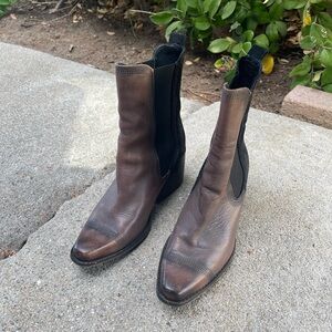 Free People Brown Chelsea Boots with Leather Material and Slip-On Design